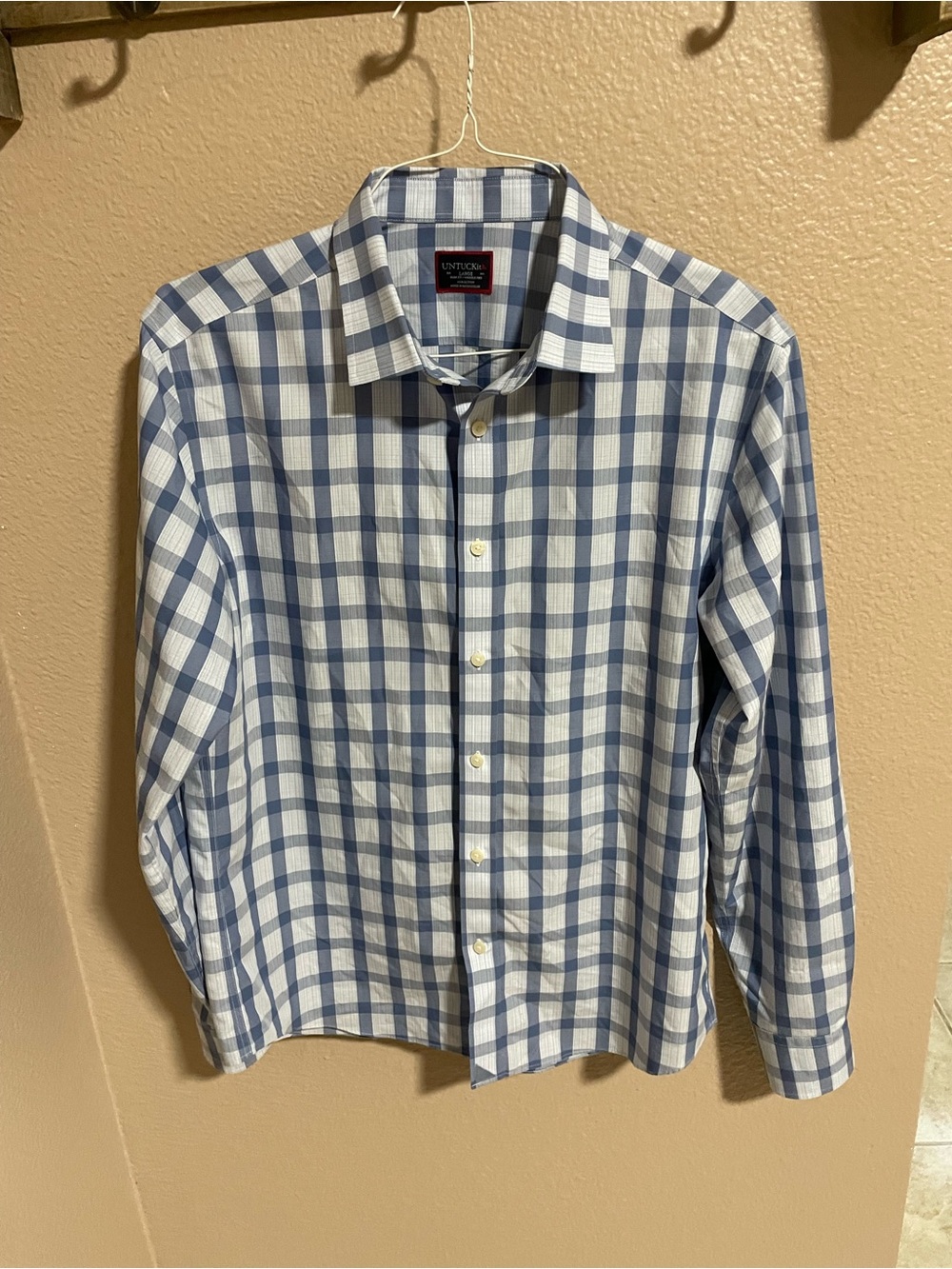 UNTUCKit White and Blue Windowpane Dress Shirt